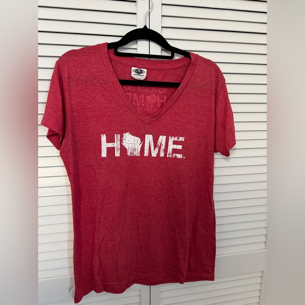 My State Threads Red Wisconsin HOME Logo Graphic T-Shirt Size XL